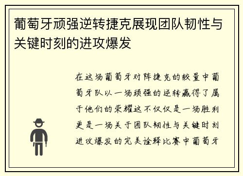 葡萄牙顽强逆转捷克展现团队韧性与关键时刻的进攻爆发