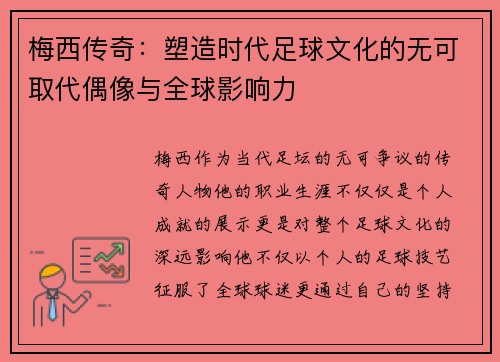梅西传奇：塑造时代足球文化的无可取代偶像与全球影响力